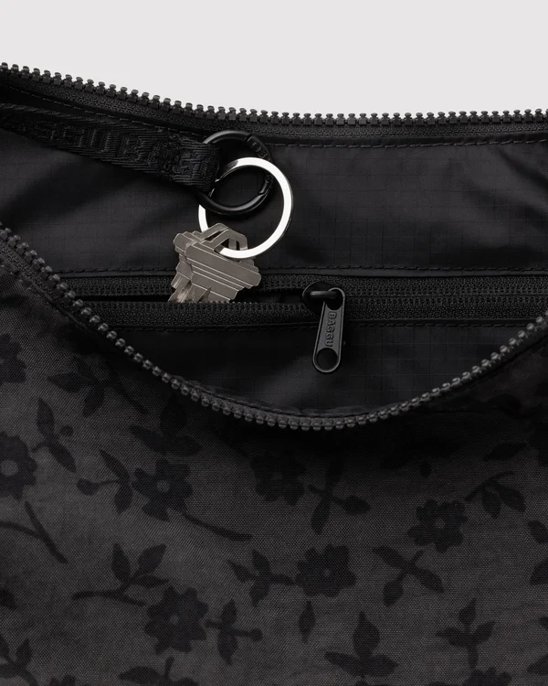 Medium Nylon Crescent Bag - Charcoal Ditsy Floral - Size: OS