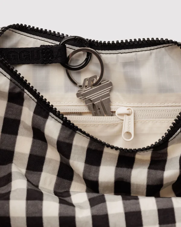 Small Nylon Crescent Bag - Black And Cream Gingham - Size: OS