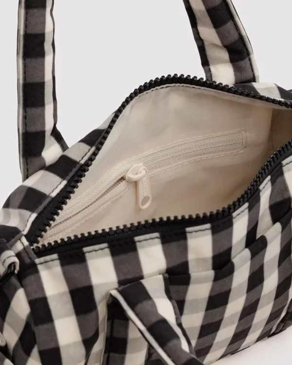 Small Nylon Duffle Bag - Black And Cream Gingham - Material: heavyweight-nylon