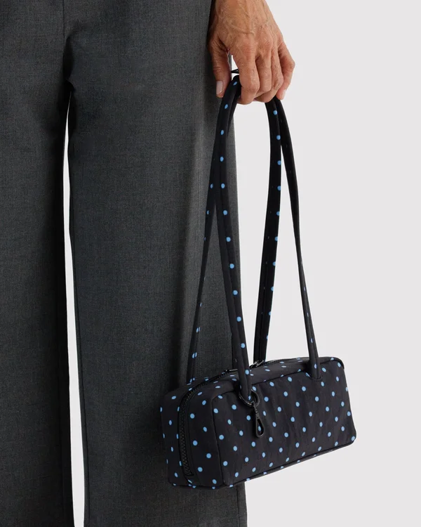 Small Nylon Bowler Bag - Black And Sky Blue Micro Dot - Material: heavyweight-nylon