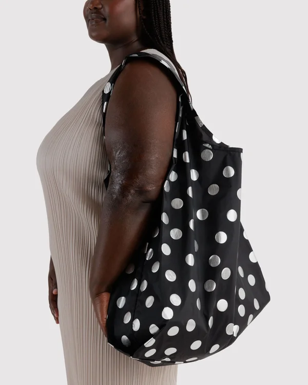 Big Baggu - Silver Metallic Polka Dot - Material: ripstop-nylon
