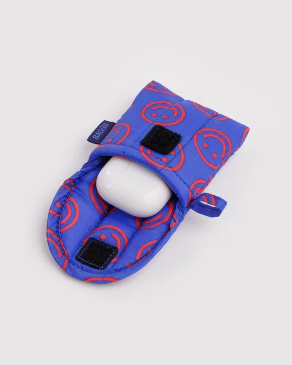 Puffy Earbuds Case - Mini Cobalt Happy - Material: ripstop-nylon