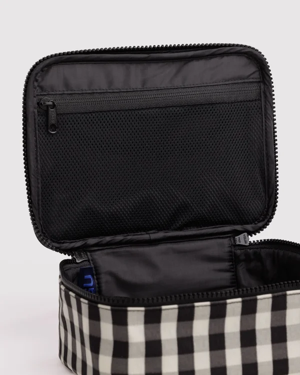 Small Cosmetic Case - Black And Cream Gingham