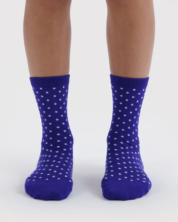 Crew Sock - Micro Blue and White Polka Dot - Material: organic-cotton